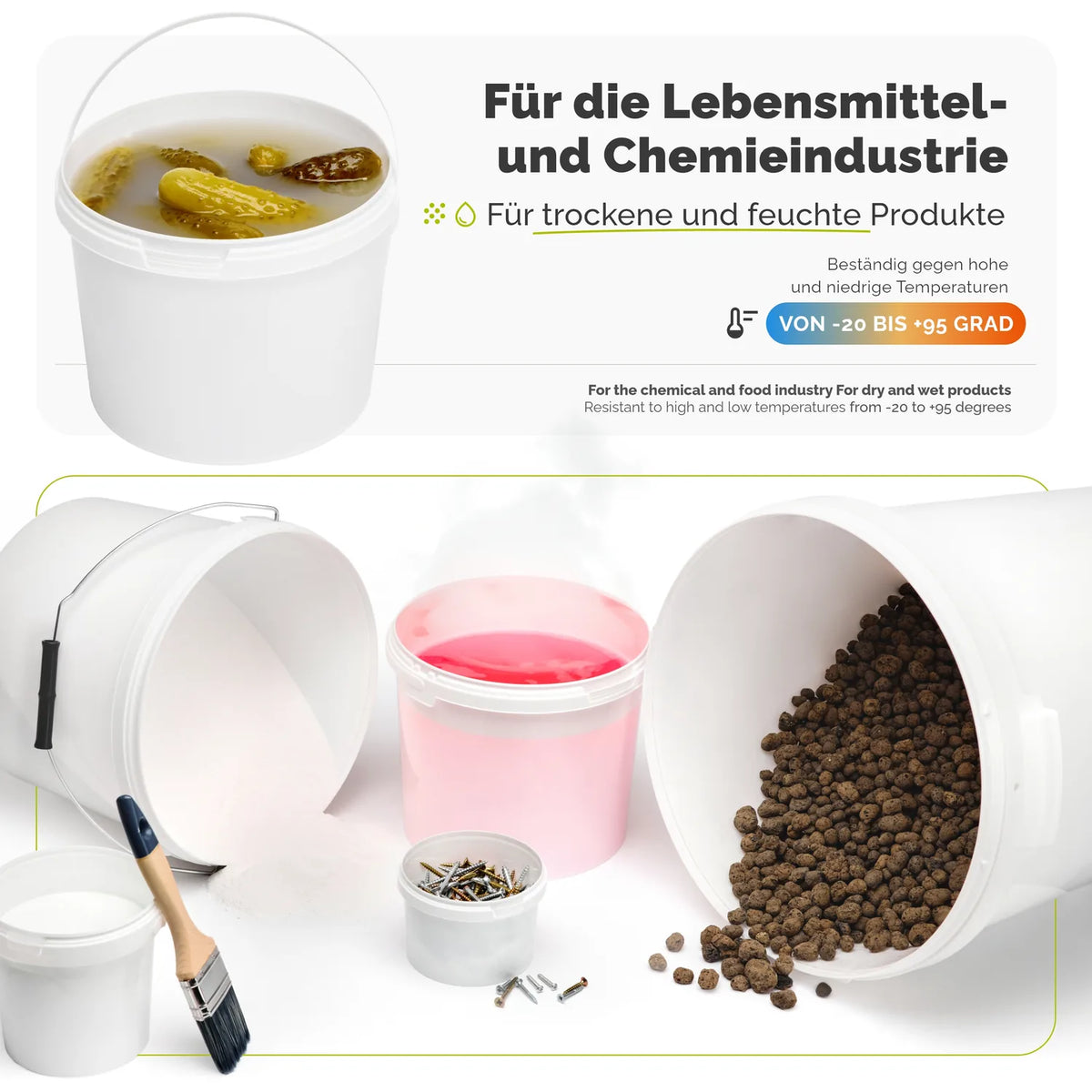 Eimer mit Deckel 0,5 bis 30 L für Lebensmittel Weiß GD-0071