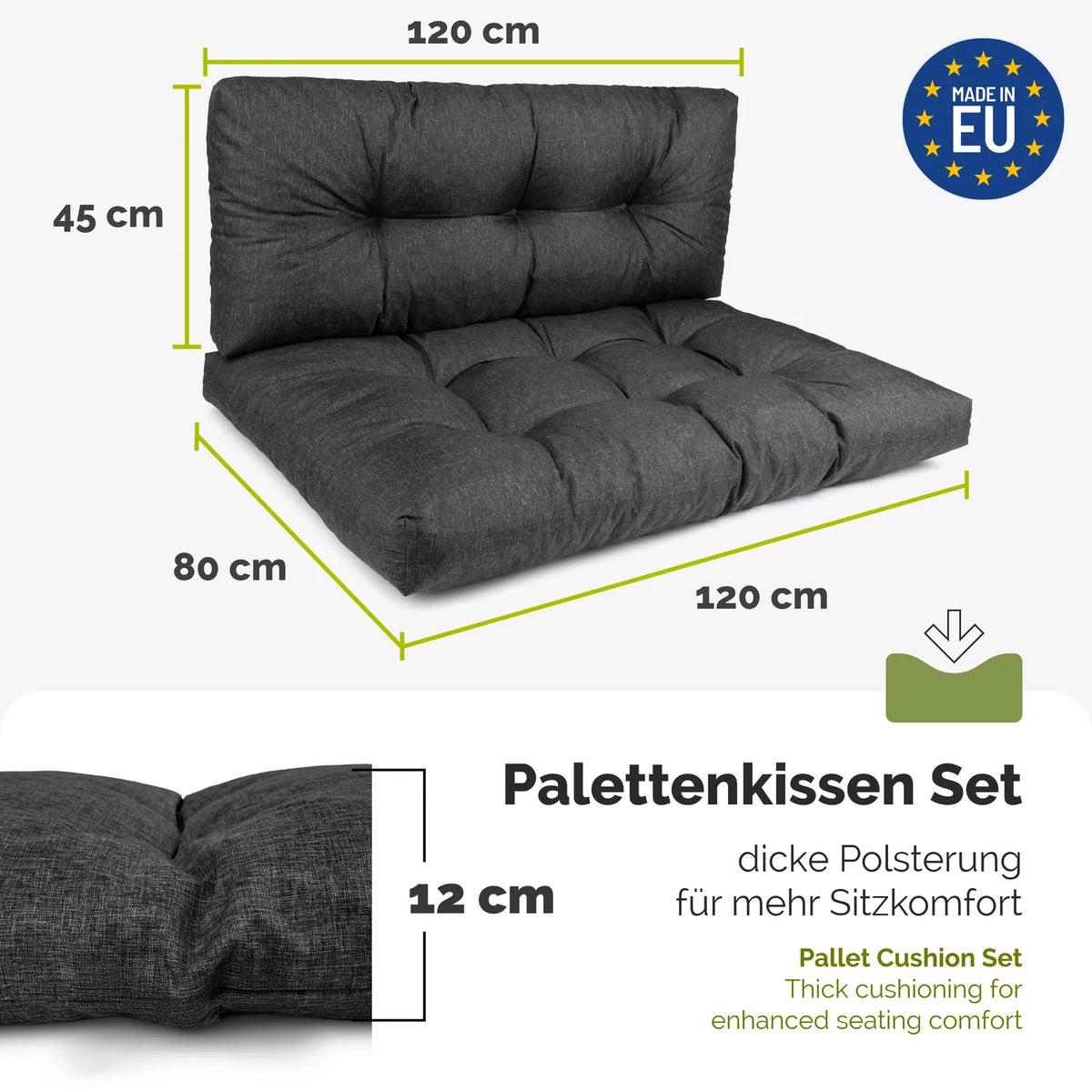 #Farbe_Anthrazit#Kissenart_Set Sitzkissen + Rückenkissen