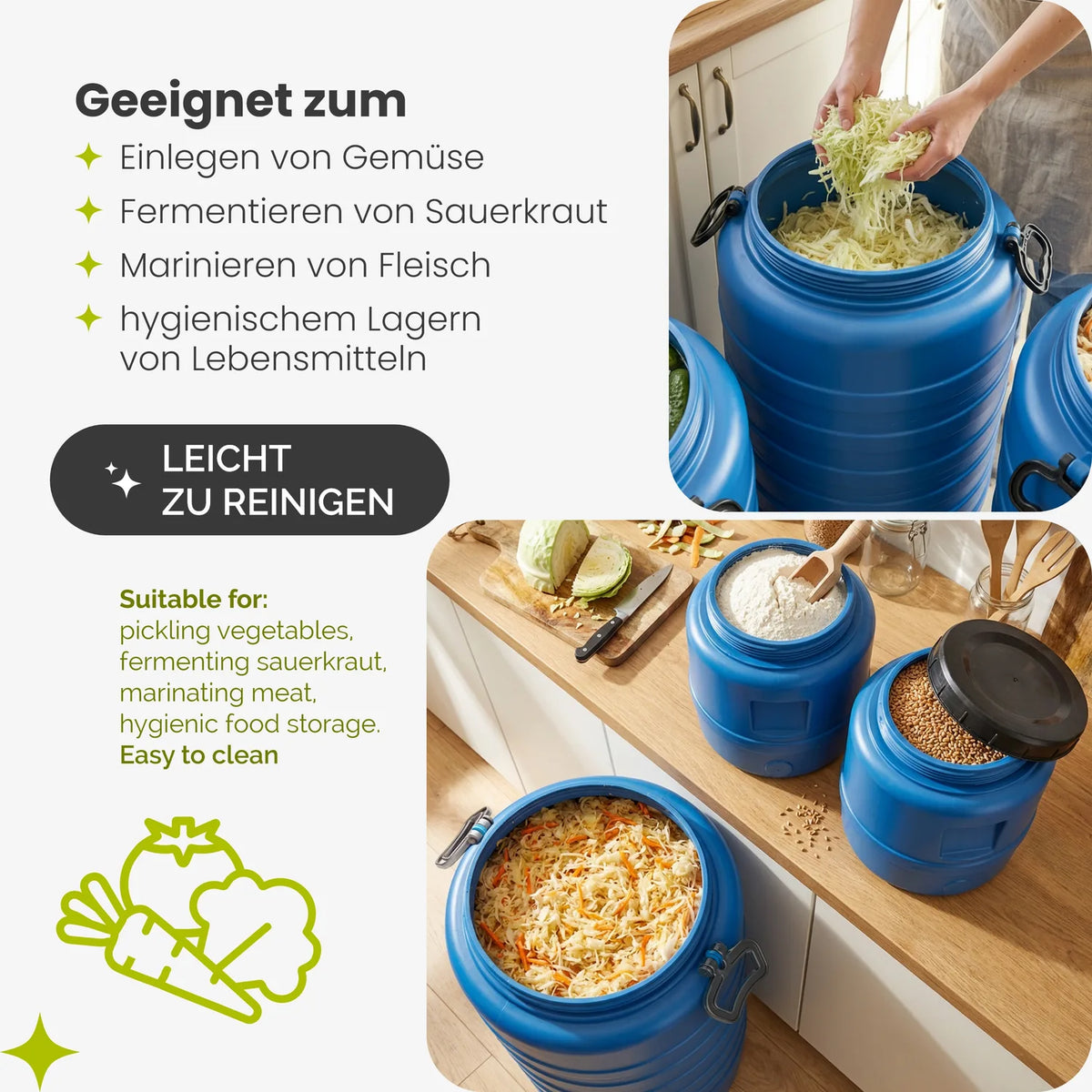 Weithalsfass 60 L HDPE Futtertonne mit Schraubdeckel Blau GD-0186