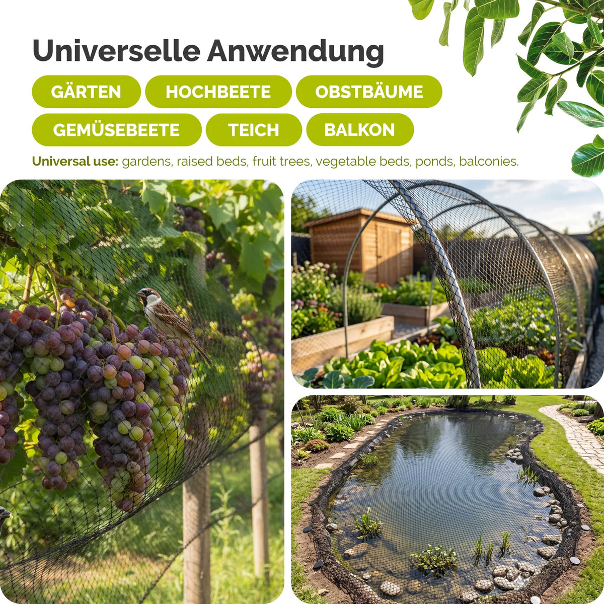 Vogelschutznetz 20 x 20 mm Vogelnetz für Garten, Teich & Balkon GD-0194