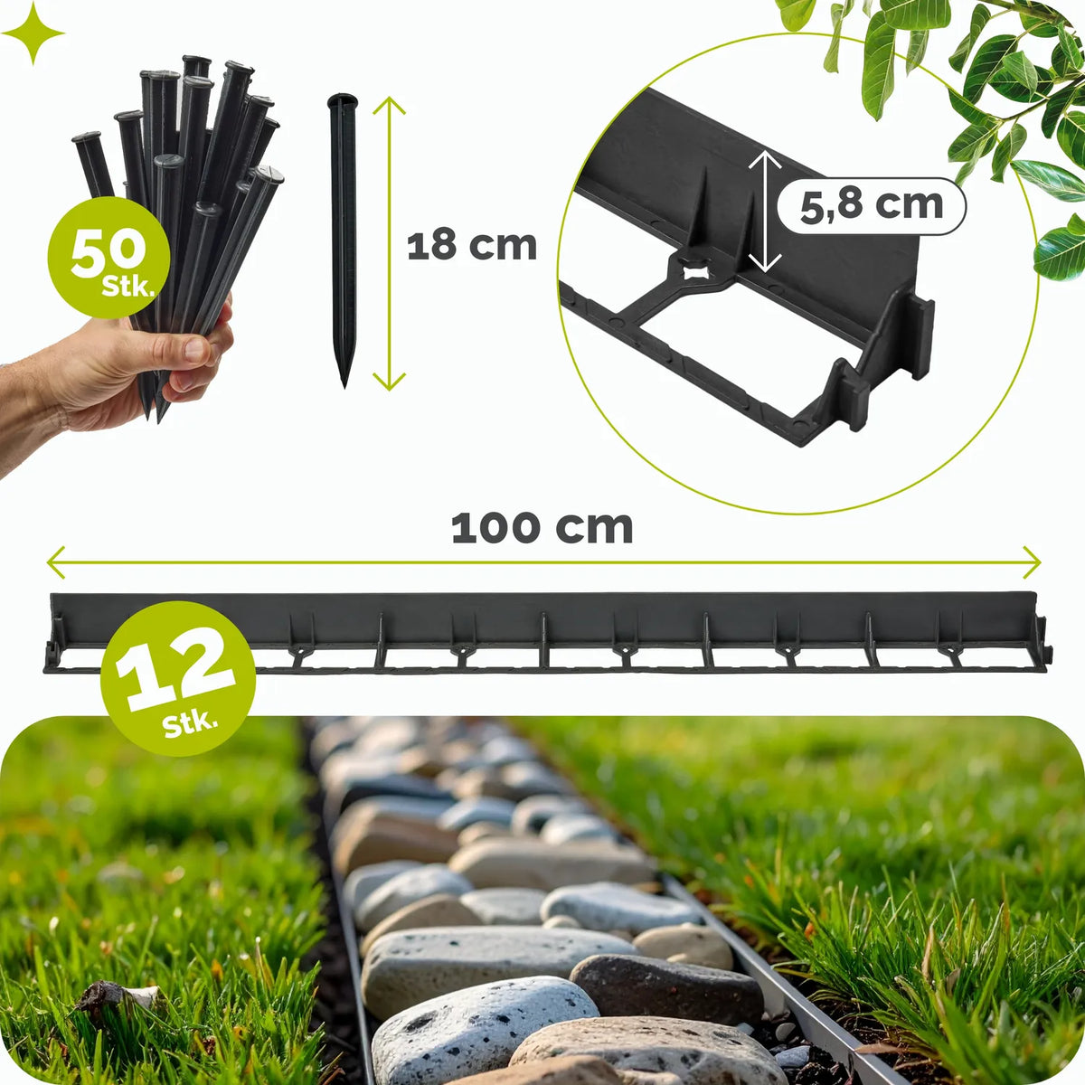 #Farbe_Schwarz#Größe_12 m x 5,8 cm mit 50 Befestigungsnägel#Menge_12 Stück