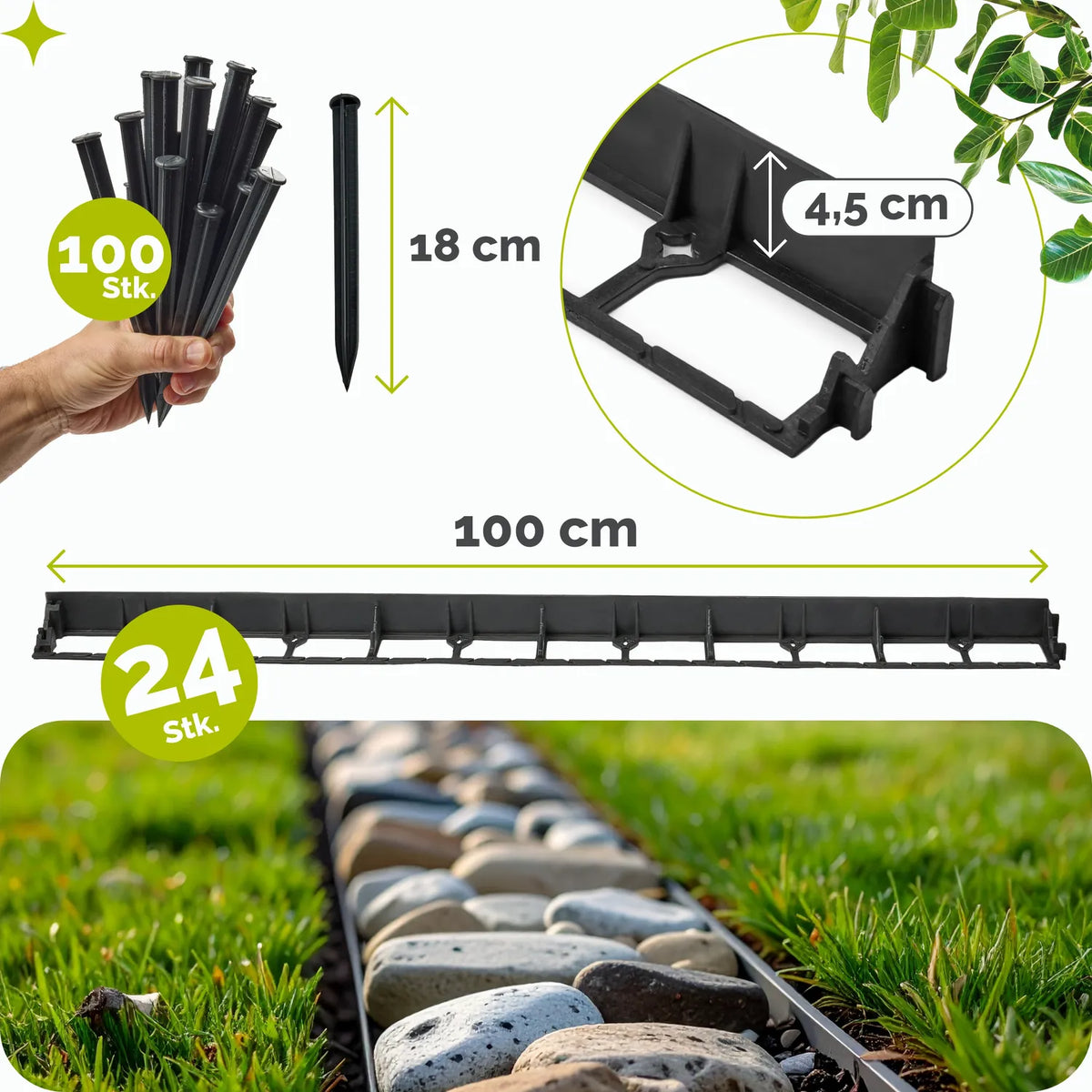 #Farbe_Schwarz#Größe_24 m x 4,5 cm mit 100 Befestigungsnägel#Menge_24 Stück