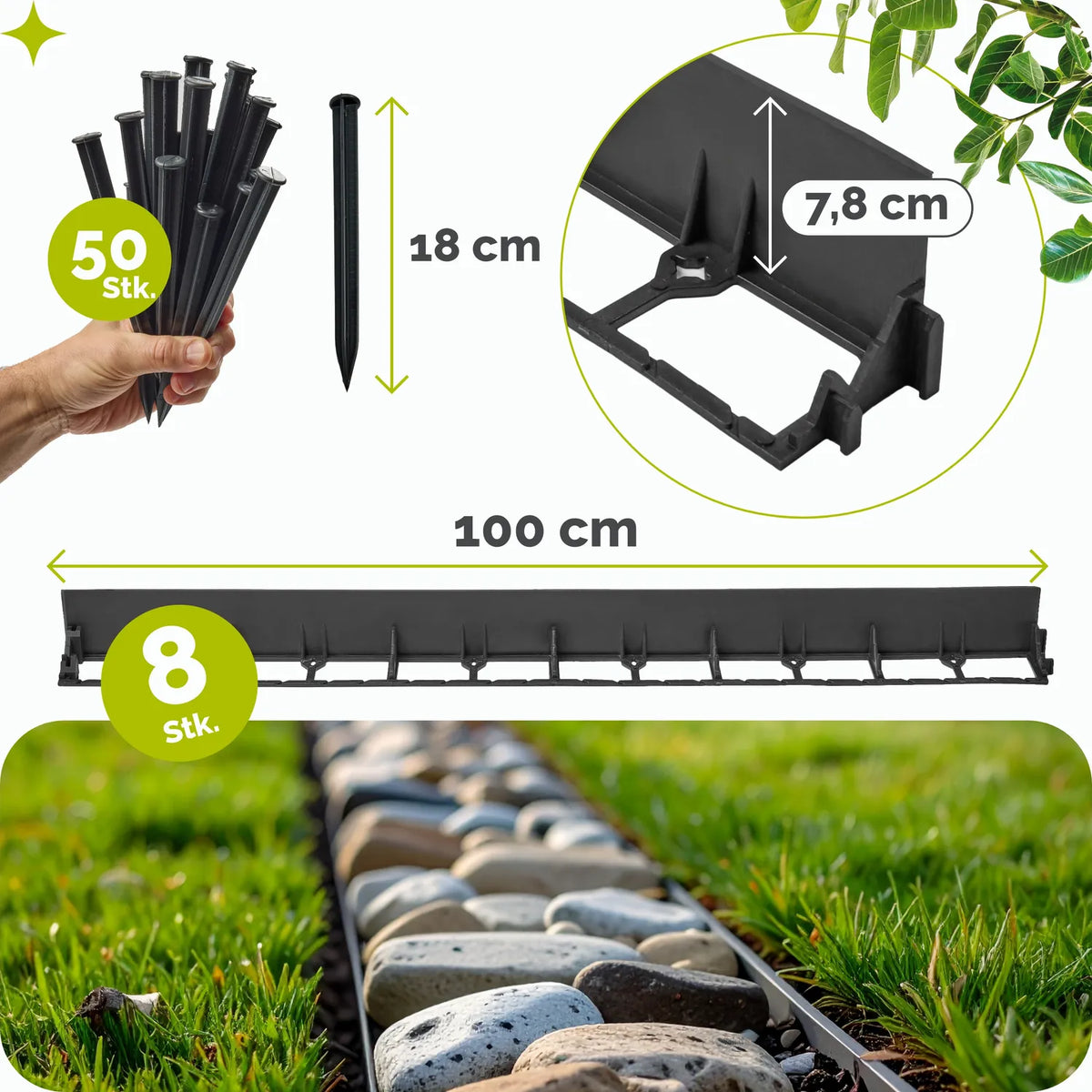 #Farbe_Schwarz#Größe_8 m x 7,8 cm mit 50 Befestigungsnägel#Menge_8 Stück