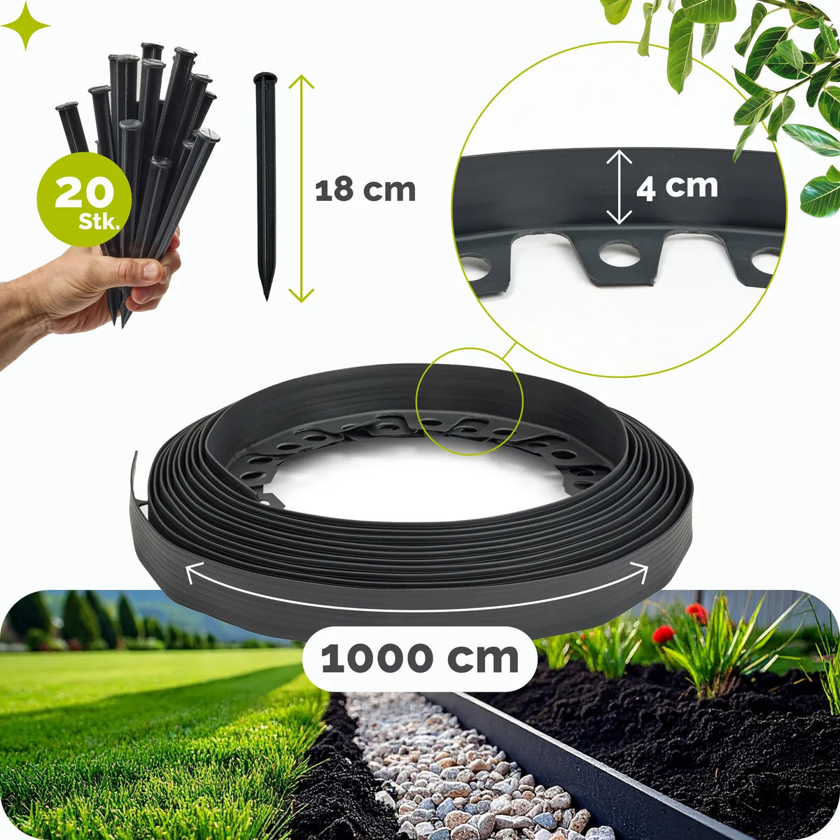 #Farbe_Schwarz#Größe_10 m x 4 cm mit 20 Befestigungsnägel