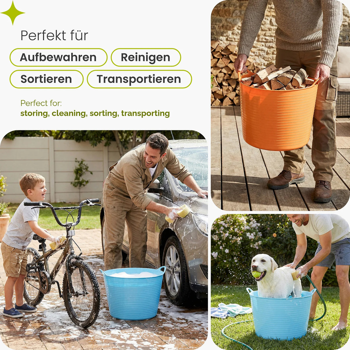 Garronda Flexibler Kunststoffkübel für Garten Haushalt Werkstatt und Transport vielseitig einsetzbarer Universalbehälter Wäschekorb GD-0181
